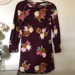 LOFT Autumn Floral Dress with Puff Sleve